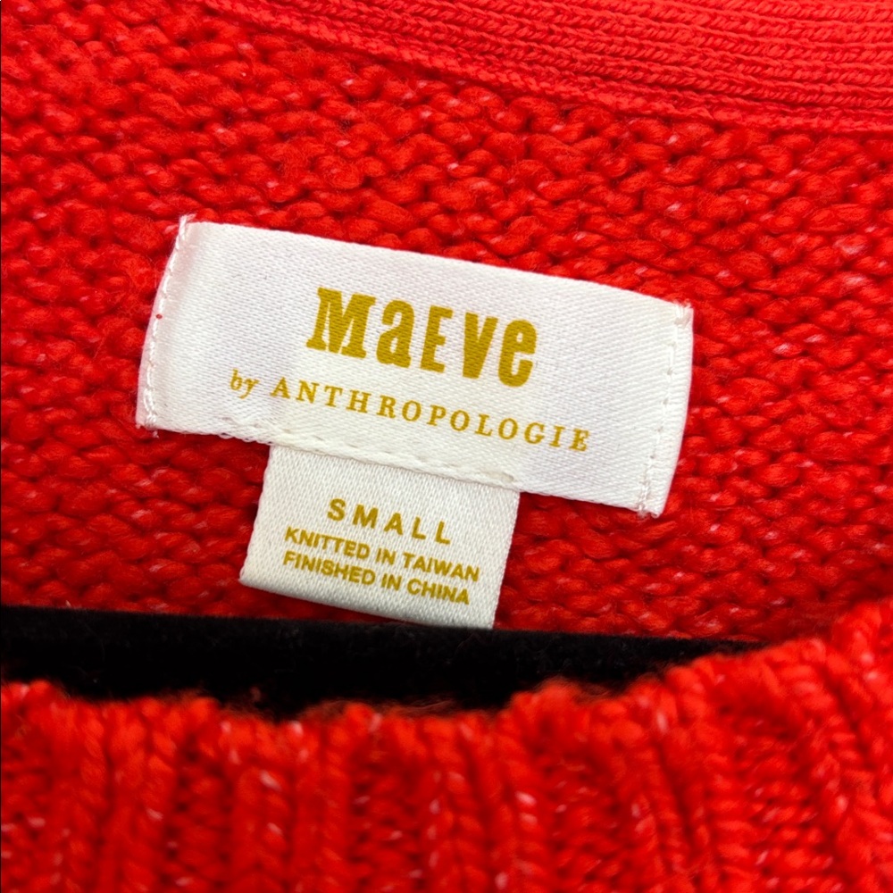 Anthropologie Maeve Crewneck Puff-Sleeve Sweater in Red - Picture 8 of 10
